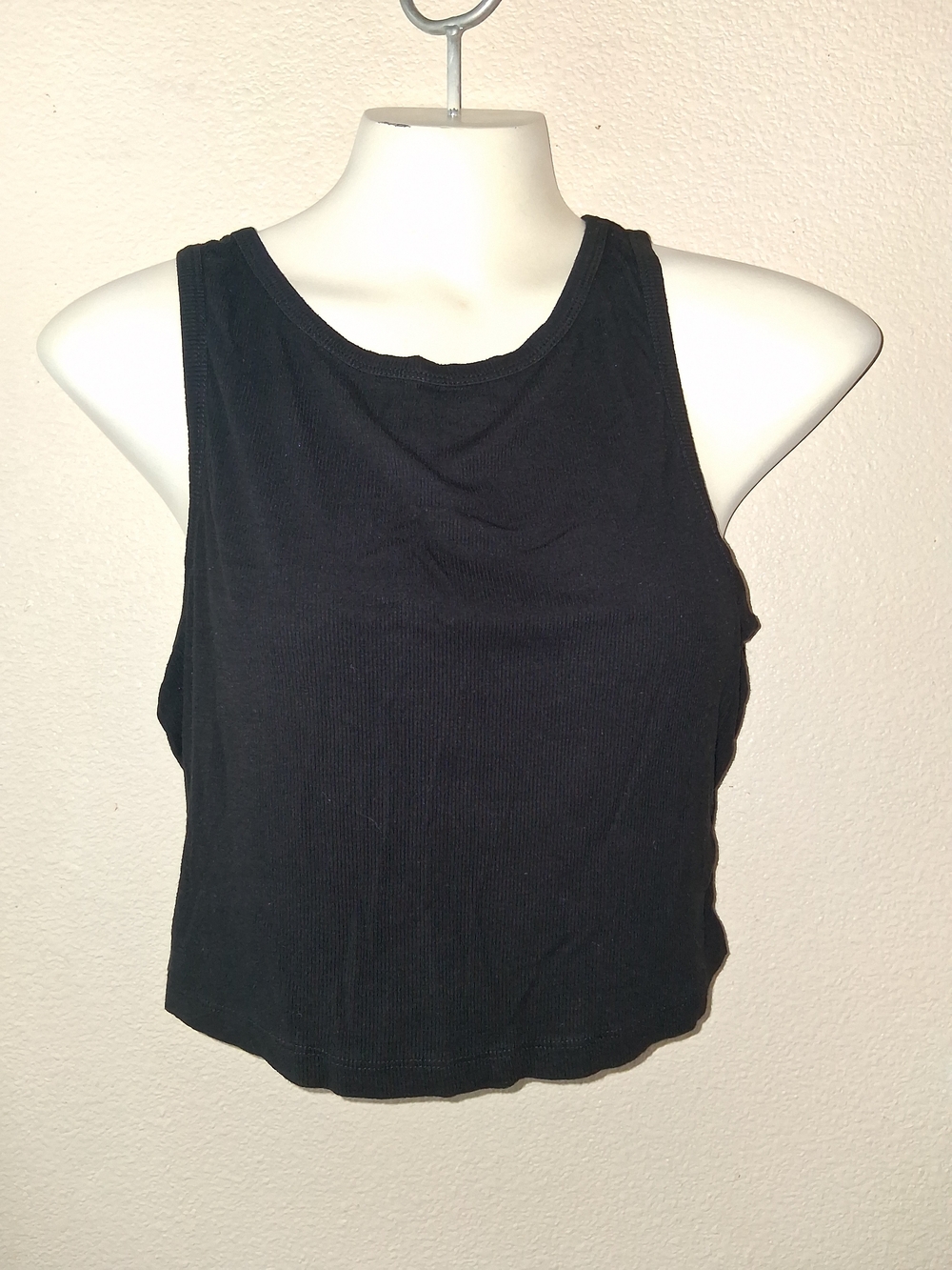 Women's Black Ribbed Crop Tank Top Sz L Racerback